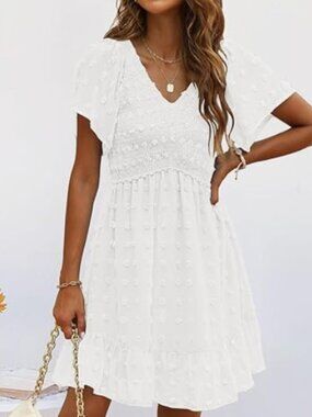 White Textured Flowy Midi Dress Size XL Cottagecore